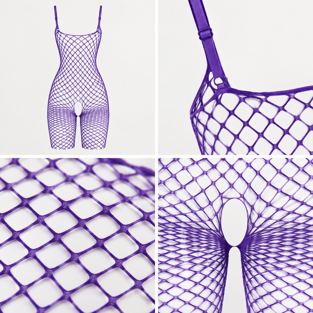 Purple Large Fishnet Open Crotch Bodystocking – Spaghetti Strap Lingerie