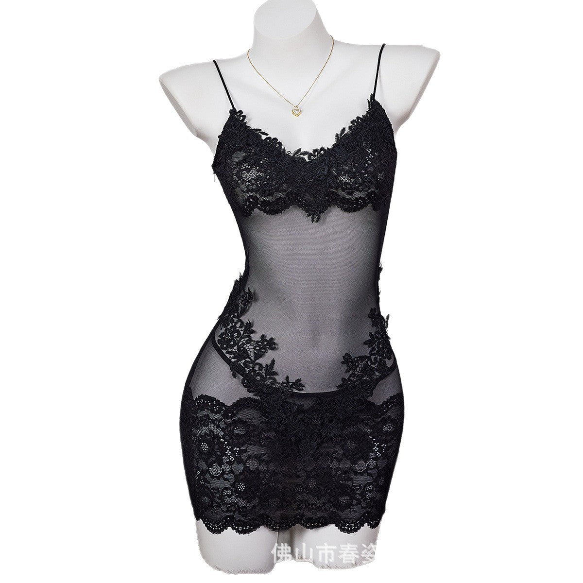 Women's sheer lace lingerie slip dress - product detail