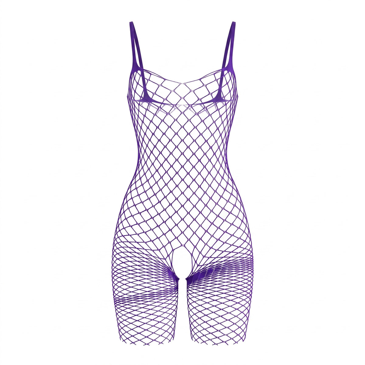 Purple Large Fishnet Open Crotch Bodystocking – Spaghetti Strap Lingerie